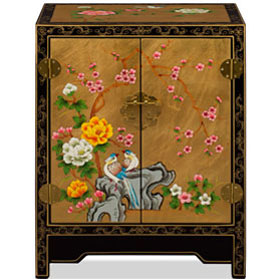 Gold Leaf Chinoiserie Bird and Flower Oriental Cabinet