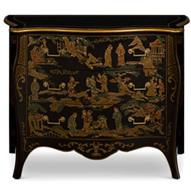 Hand Painted Victorian Chinoiserie Motif Oriental Cabinet with Three Drawers