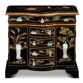 Black Lacquer Mother of Pearl Motif Shan-Shan Jewelry Chest