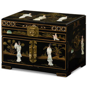 Black Lacquer Mother of Pearl Chinese Jewelry Box