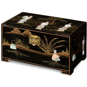 Black Lacquer Mother of Pearl Chinese Jewelry Box