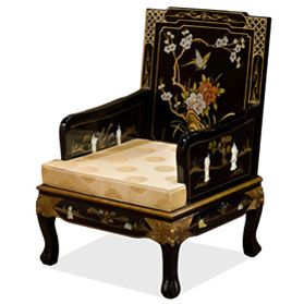 Black Lacquer Mother of Pearl Chinese Sofa Chair