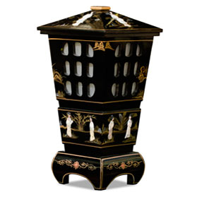 Black Lacquer Mother of Pearl Oriental Pagoda Lantern