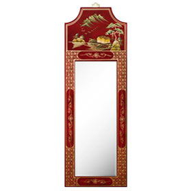 Chinoiserie Scenery Motif Panel Oriental Mirror