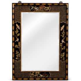 Hand Painted Bird and Flower with Bamboo Motif Vertical Mirror