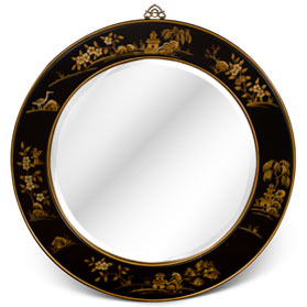 Chinoiserie Scenery Motif Oriental Round Mirror