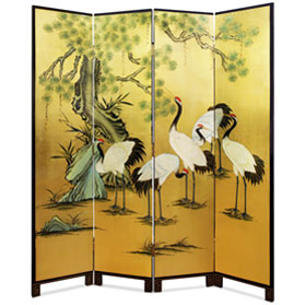 Gold Leaf Tranquility Cranes Asian Floor Screen