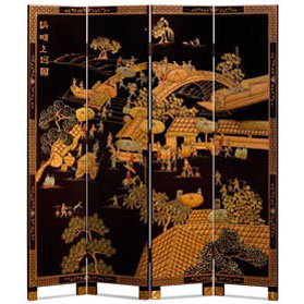 Chinoiserie Scenery Oriental Floor Screen with Spring Festival Scene