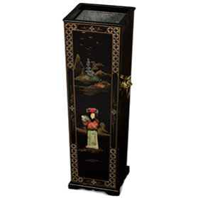 Black Lacquer with Soap Stone Maiden Design Asian Umbrella Stand