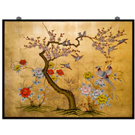 Gold Leaf Prosperity Bird and Flower Asian Wall Art