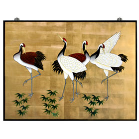 Gold Leaf Tranquility Cranes Asian Wall Art