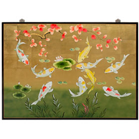 Gold Leaf Prosperity Koi Fish Asian Wall Art