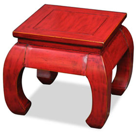 Distressed Red Elmwood Chow Leg Square Chinese Table