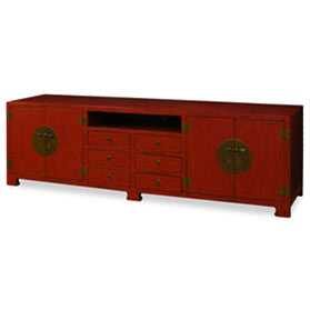 Distressed Red Elmwood Chinese Ming Media Cabinet - with FREE Inside Delivery