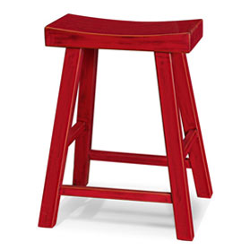 Distressed Red Elmwood Zen Style Asian Bar Stool