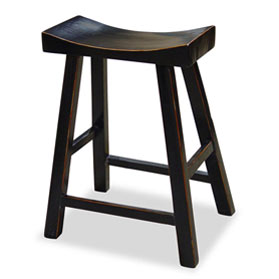 Distressed Black Elmwood Zen Style Asian Bar Stool