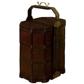 Vintage Octagonal Three Tiered Chinese Woven Rattan Lunchbox