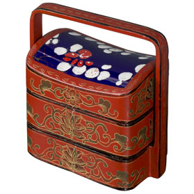 Vintage Chinese Red Lacquer Tiered Lunch Box