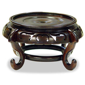 5.5 Inch Intricate Dark Brown Round Chinese Wooden Stand