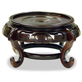 5.5 Inch Intricate Dark Brown Round Chinese Wooden Stand