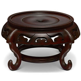 6.5 Inch Intricate Dark Brown Round Chinese Wooden Stand