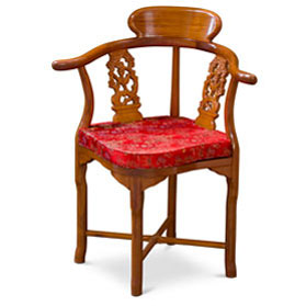 Natural Finish Rosewood Flower and Bird Oriental Corner Chair