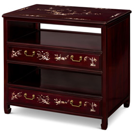 Dark Cherry Rosewood Chinese Mother of Pearl Inlay Media TV Console Two Drawers