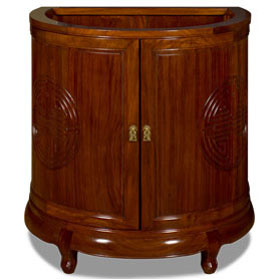 Natural Finish Rosewood Longevity Design Half Moon Chinese Vanity Cabinet