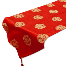 George Jimmy Chinese Classical Table Runner Traditional Satin Table-Cloth-Red Peony