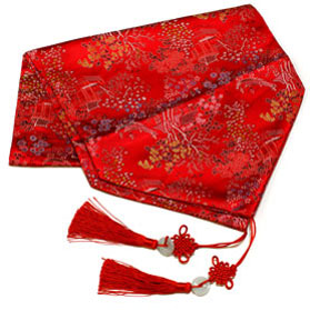 50 Inch Red Silk Chinese Courtyard Table Runner