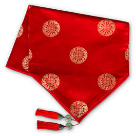 50 Inch Red Silk Chinese Longevity Table Runner