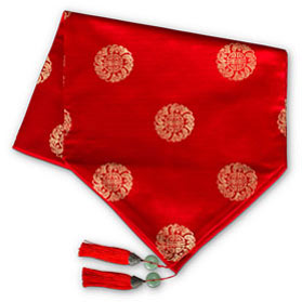 75 Inch Red Silk Chinese Longevity Table Runner