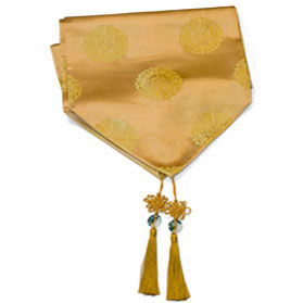 96 Inch Gold Silk Chinese Longevity Table Runner