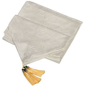 95in White Longevity Motif Chinese Table Runner with Gold Tassels