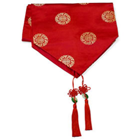 96 Inch Red Silk Chinese Longevity Table Runner