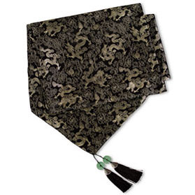 96 Inch Black Silk Chinese Longevity Table Runner