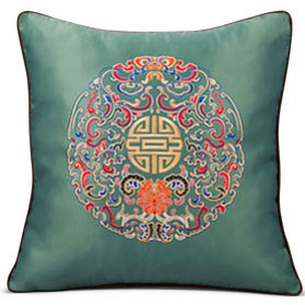 Sage Embroidered Longevity Motif Chinese Silk Pillow