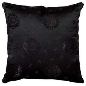 Black Longevity Motif Chinese Silk Pillow (#14)