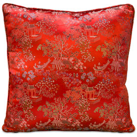Red Chinese Silk Pillow (#17)