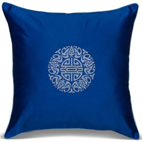 Royal Blue Chinese Silk Longevity Pillow