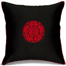 Black Chinese Longevity Pillow