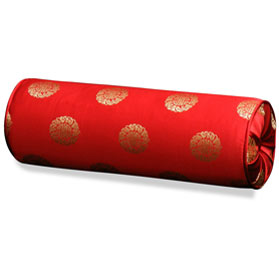 Red Silk Chinese Longevity Bolster Pillow