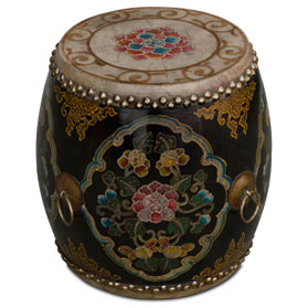 Black Floral Ceremonial Tibetan Drum