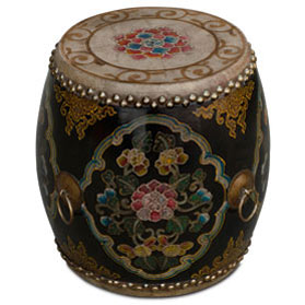 Black Floral Ceremonial Tibetan Drum