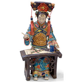 Chinese Porcelain Figurine, Lady Painting Calligraphy