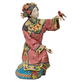 Chinese Porcelain Figurine, Lady with Bird