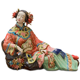 Chinese Porcelain Figurine, Qing Dynasty Lady in Spring Garment