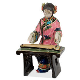 Chinese Porcelain Figurine, Lady Playing Guqin