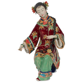 Chinese Porcelain Figurine, Lady Playing Erhu