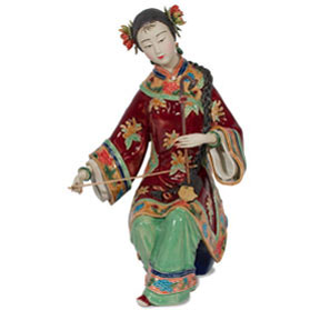 Chinese Porcelain Figurine, Lady Playing Erhu